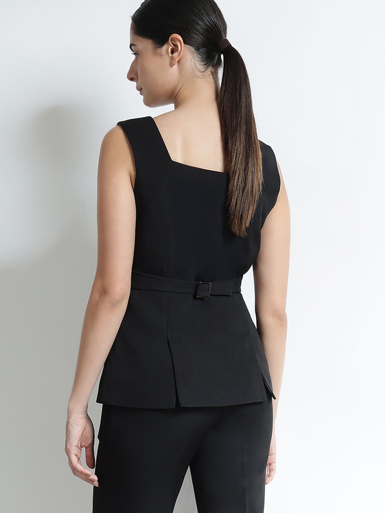Waistcoat and Straight Fit Trousers Co-ord - Black