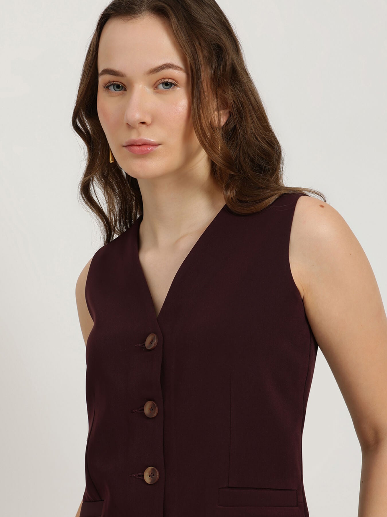 Waistcoat and Straight Fit Trousers Co-ord - Wine