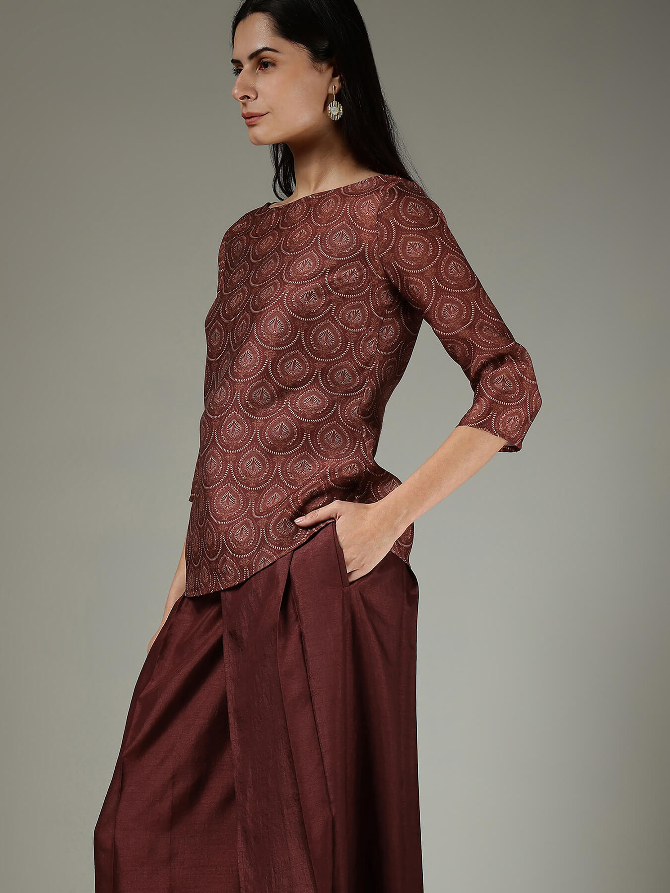 Silk Trousers & Top Co-ord Set - Burgundy