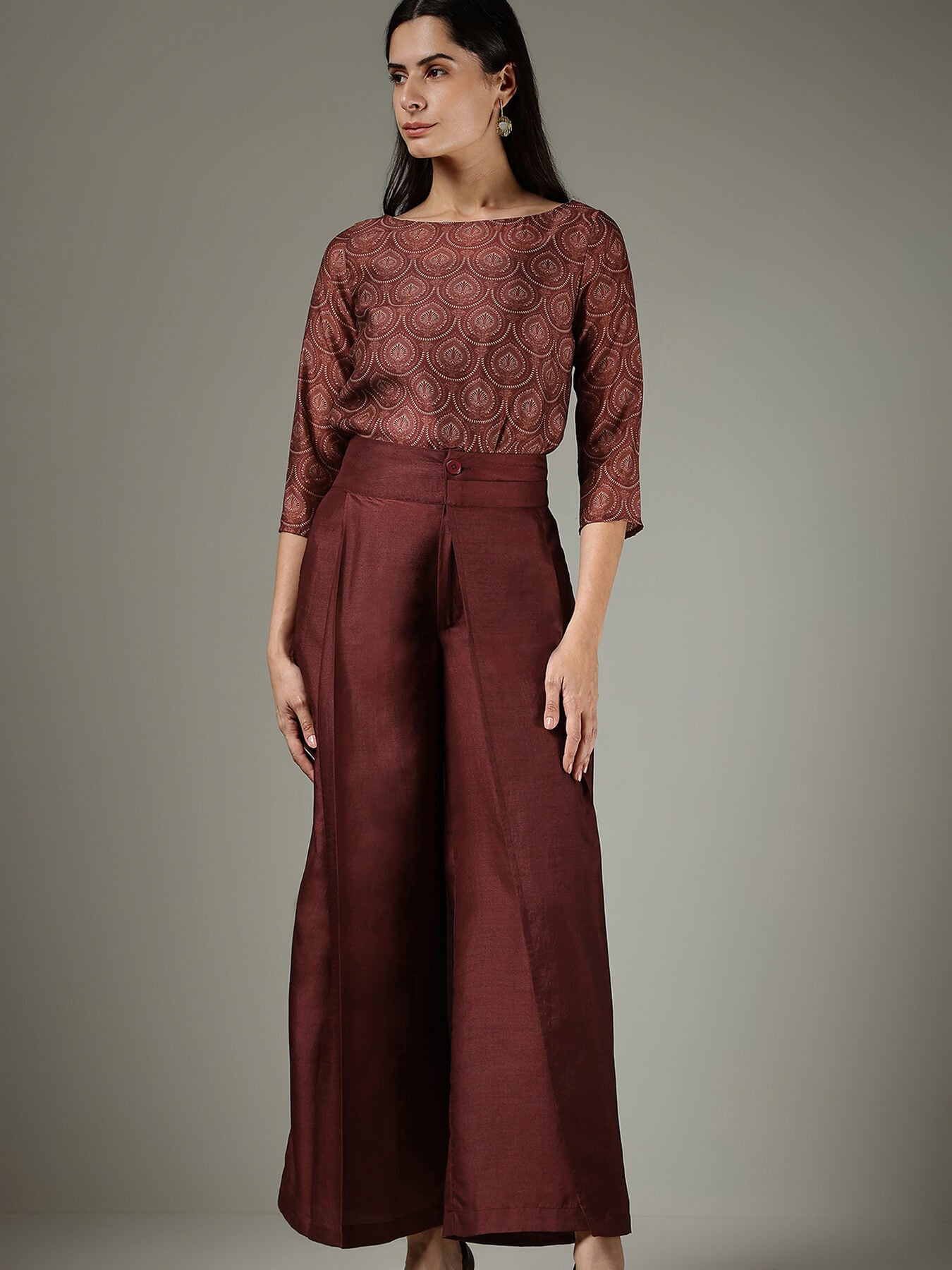 Silk Trousers & Top Co-ord Set - Burgundy