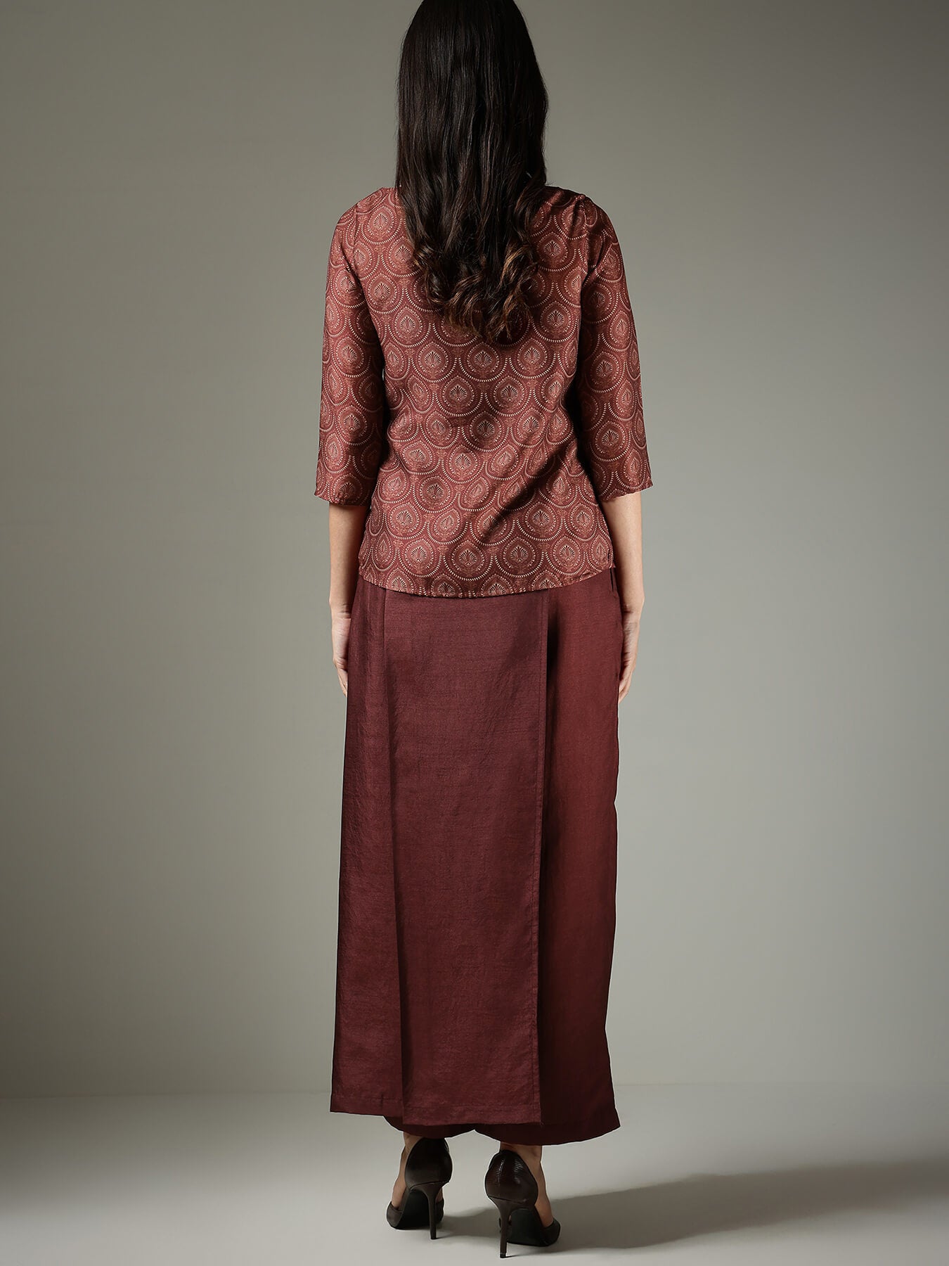 Silk Trousers & Top Co-ord Set - Burgundy