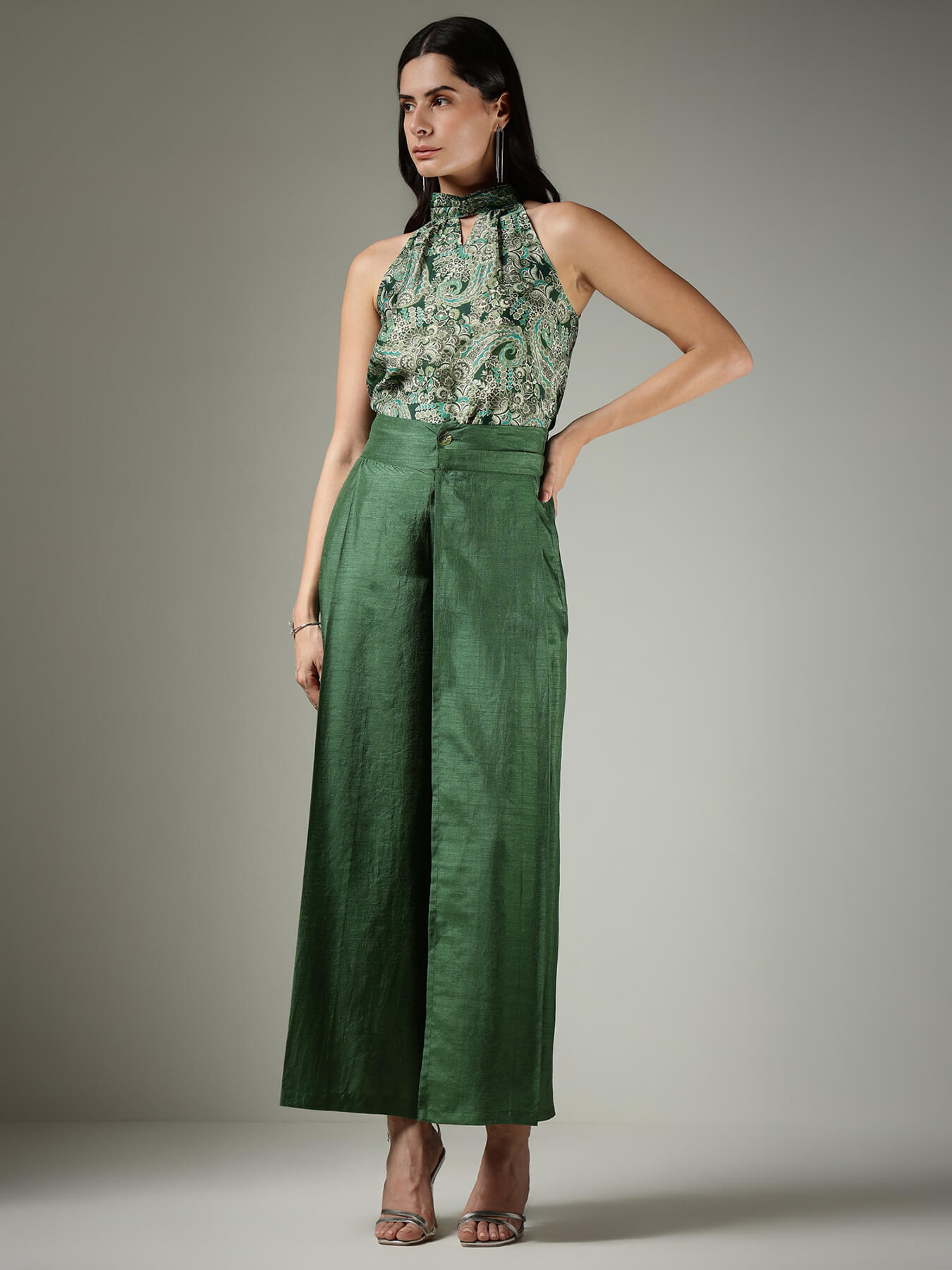 Silk Trousers and Top Co-ord Set - Green