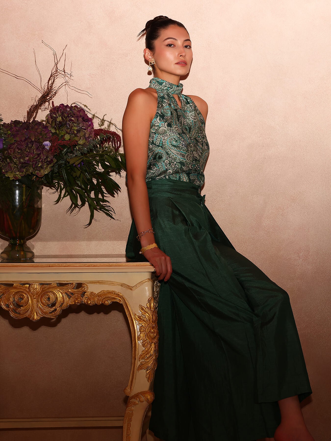 Silk Trousers and Top Co-ord Set - Green