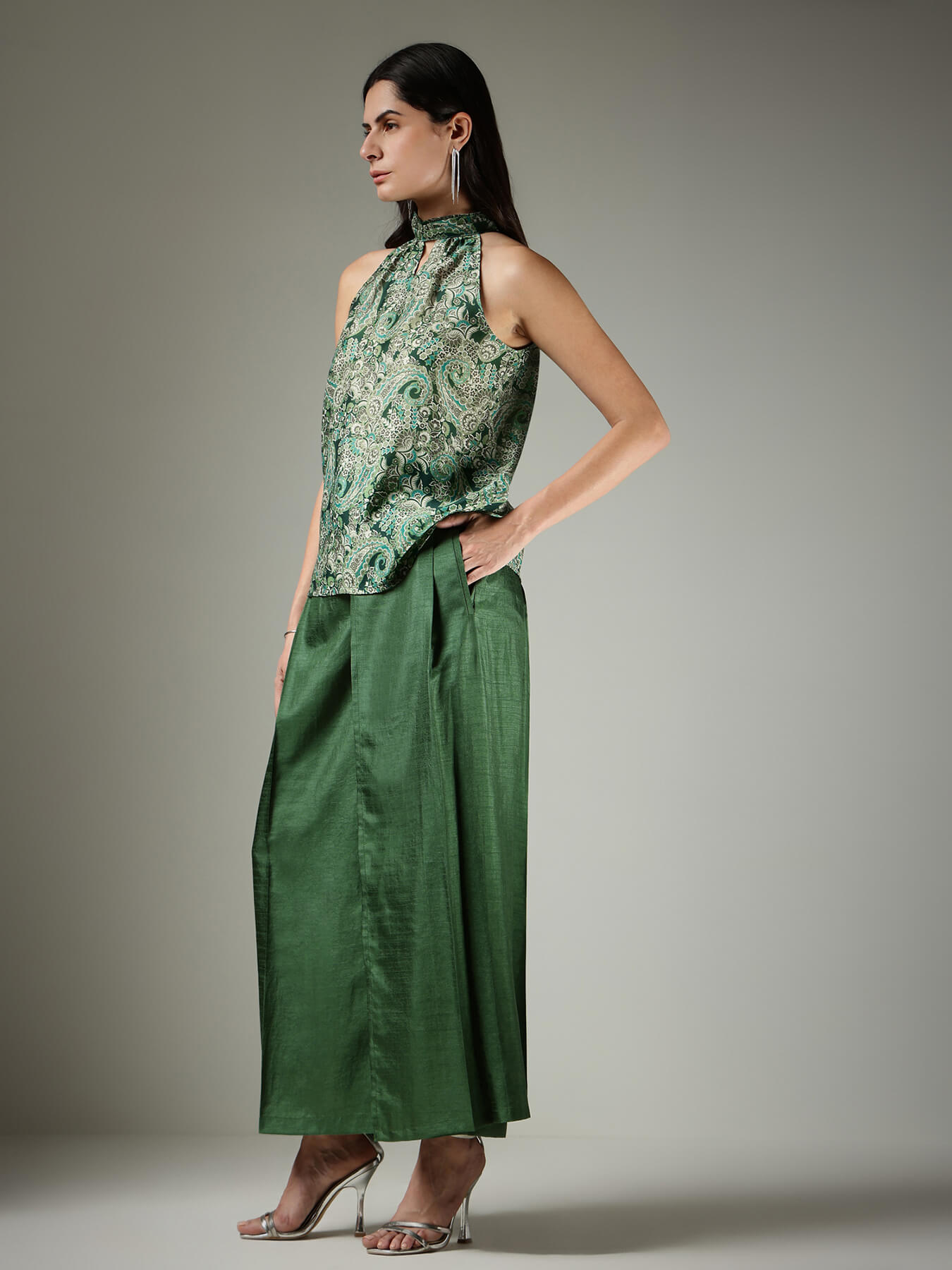 Silk Trousers and Top Co-ord Set - Green