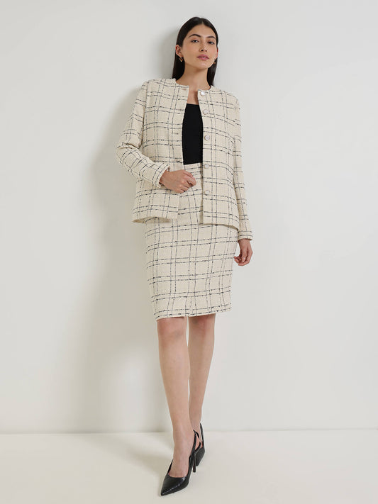 Tweed Jacket & Skirt Coord Set - White