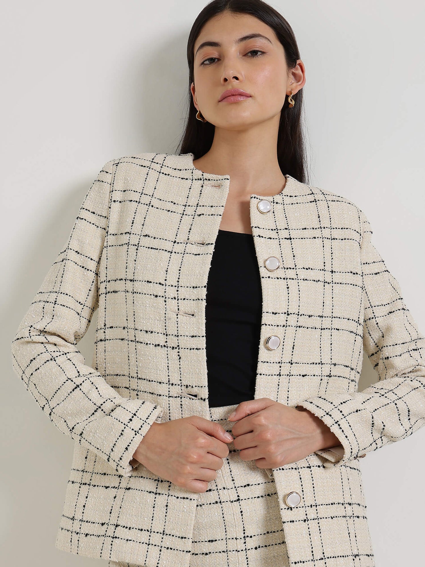 Tweed Jacket & Skirt Coord Set - White