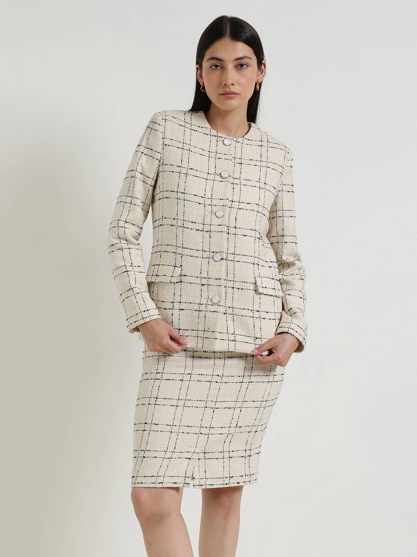 Tweed Jacket & Skirt Coord Set - White