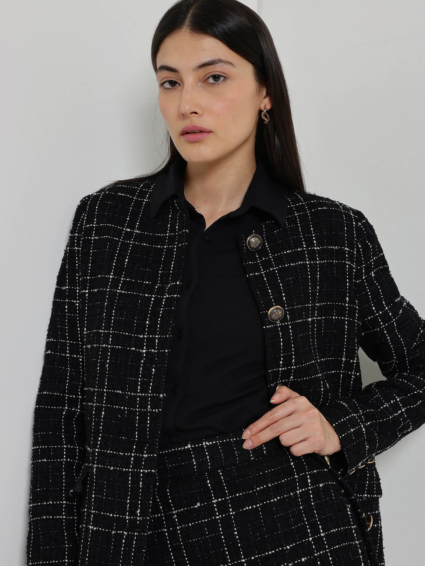 Tweed Jacket & Skirt Coord Set - Black