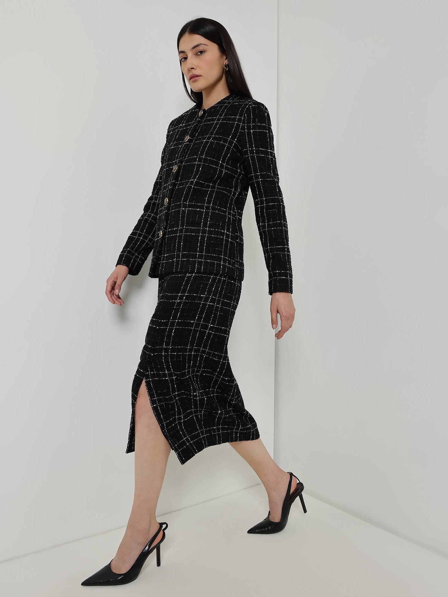 Tweed Jacket & Skirt Coord Set - Black