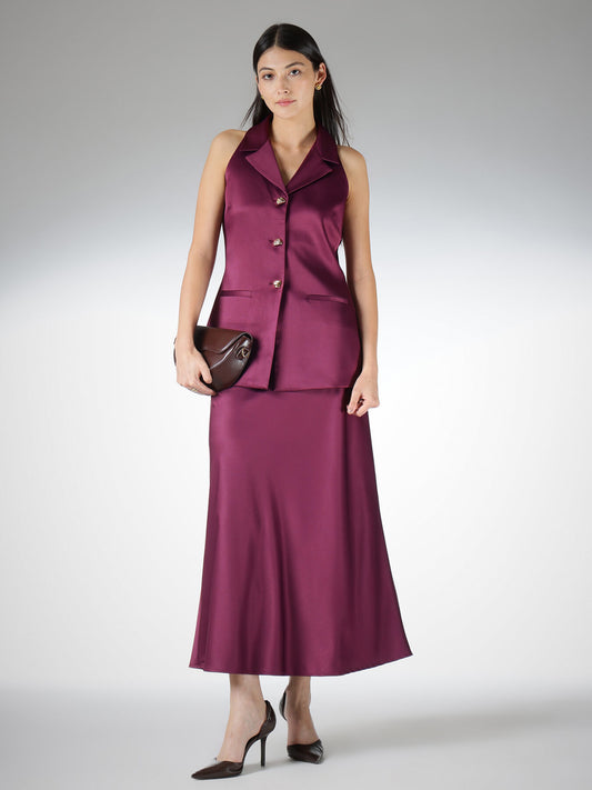 Satin Skirt and Halter Neck Top Coord - Wine