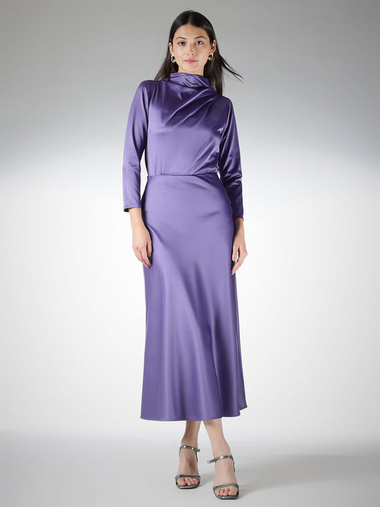 Satin Skirt and Asymmetric Top Coord - Purple