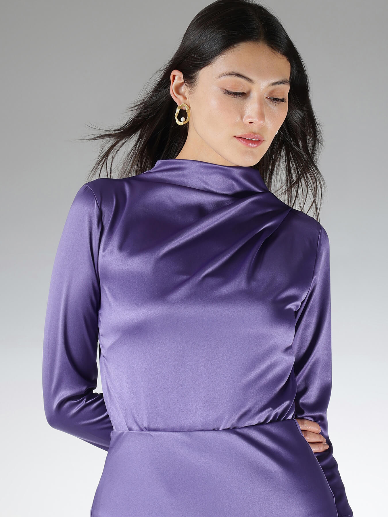Satin Skirt and Asymmetric Top Coord - Purple