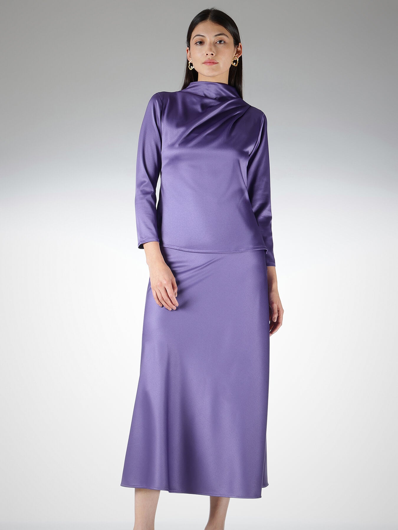 Satin Skirt and Asymmetric Top Coord - Purple