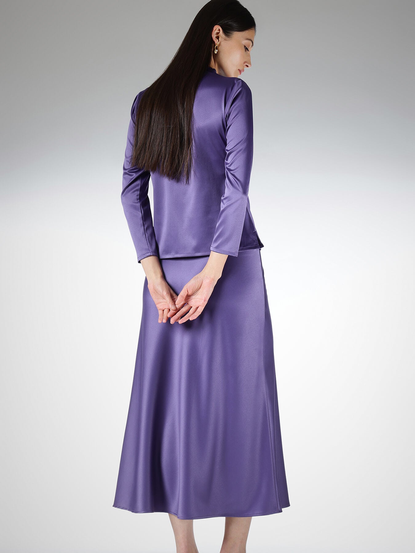 Satin Skirt and Asymmetric Top Coord - Purple
