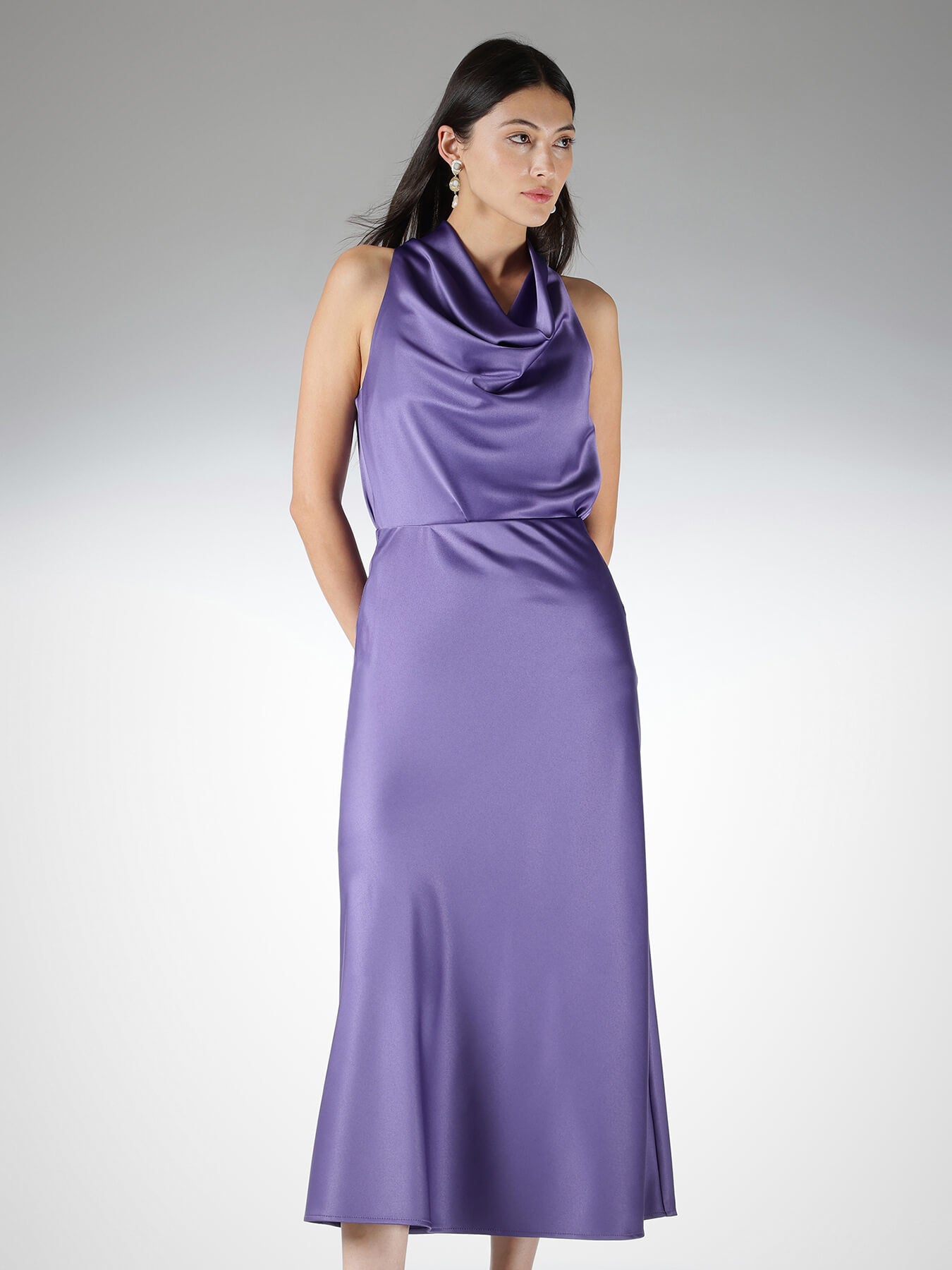Satin Skirt and Cowl Neck Top Coord - Purple