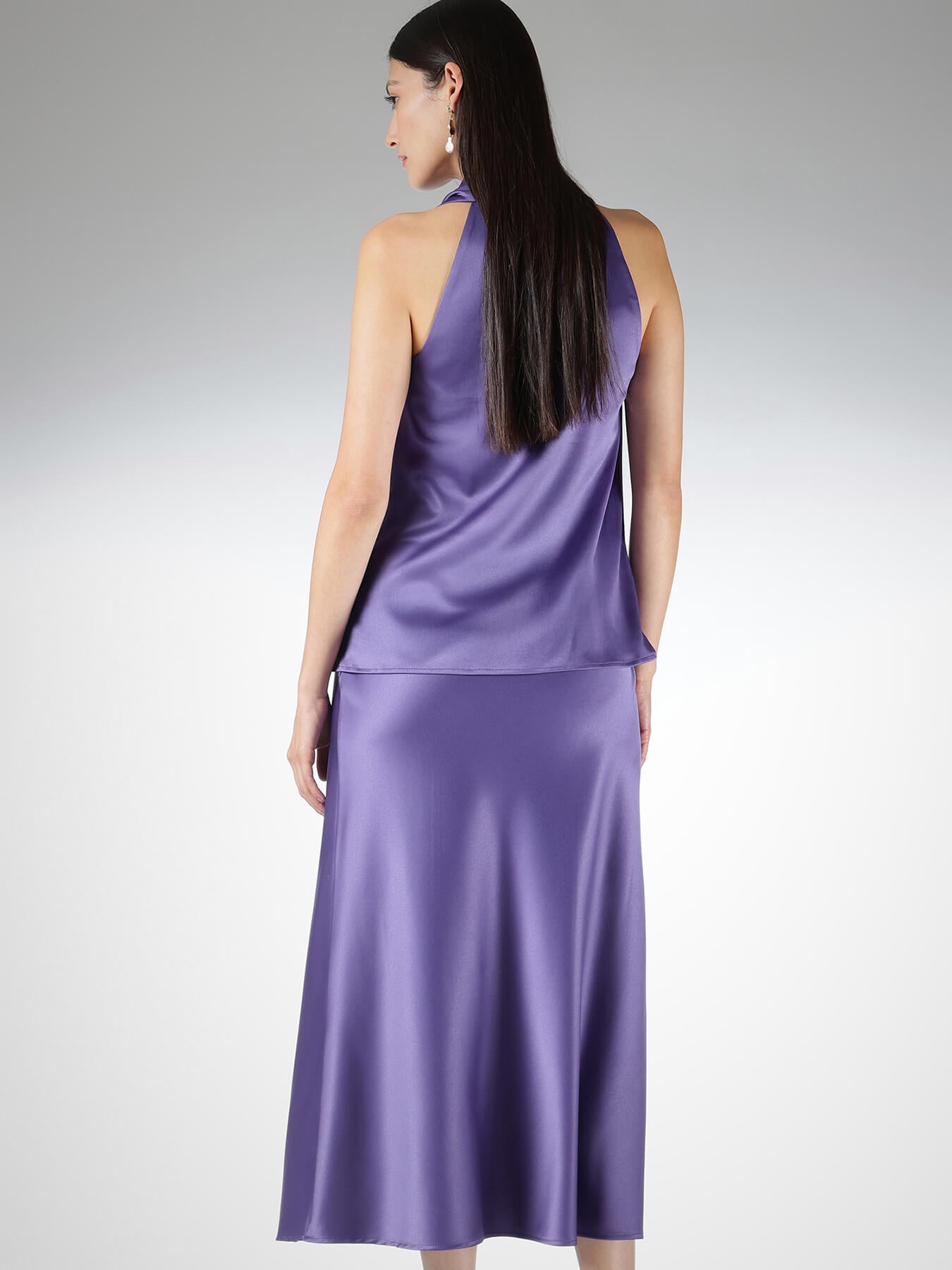 Satin Skirt and Cowl Neck Top Coord - Purple