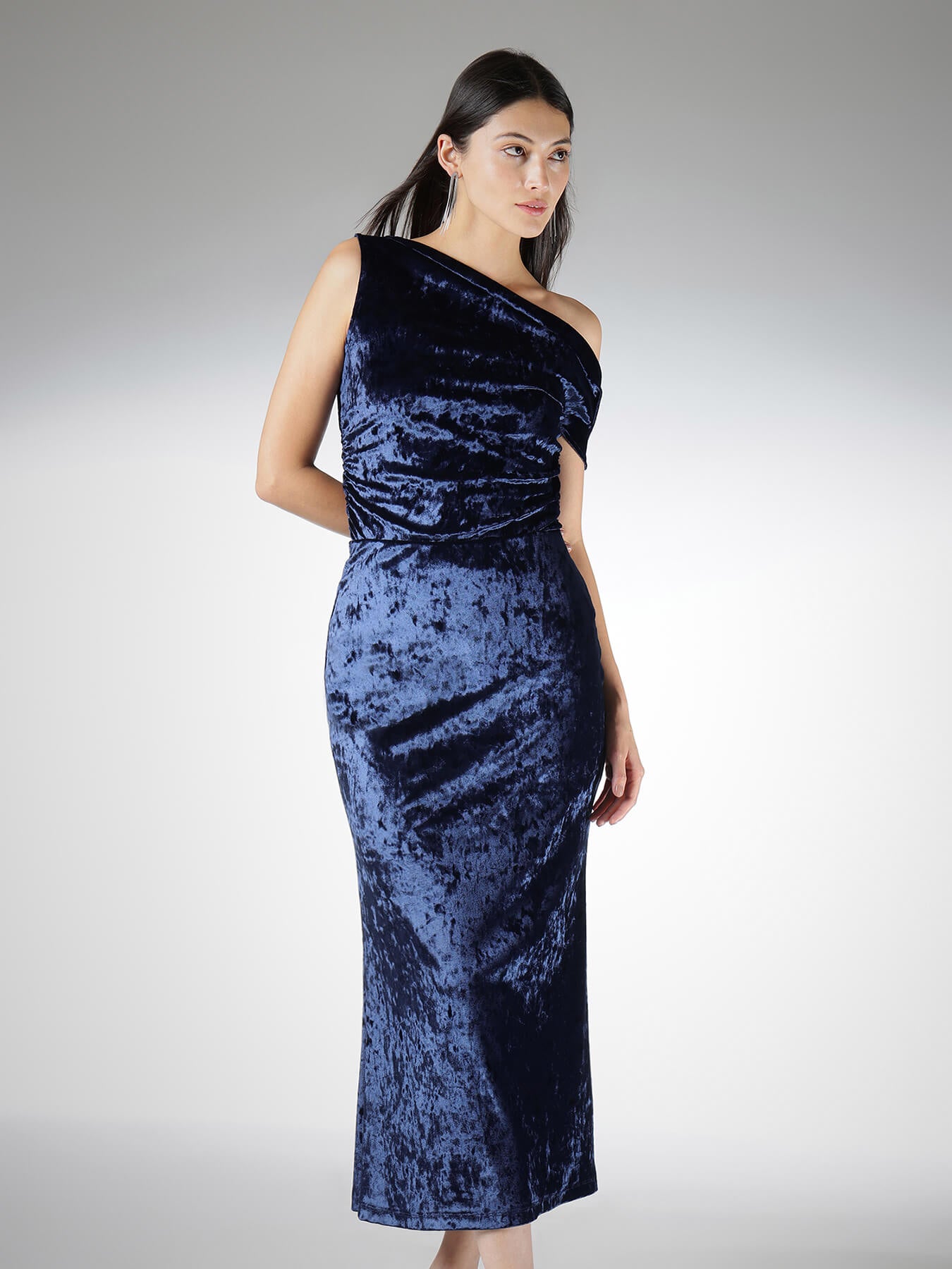 Velvet Skirt and Off Shoulder Top Coord - Blue