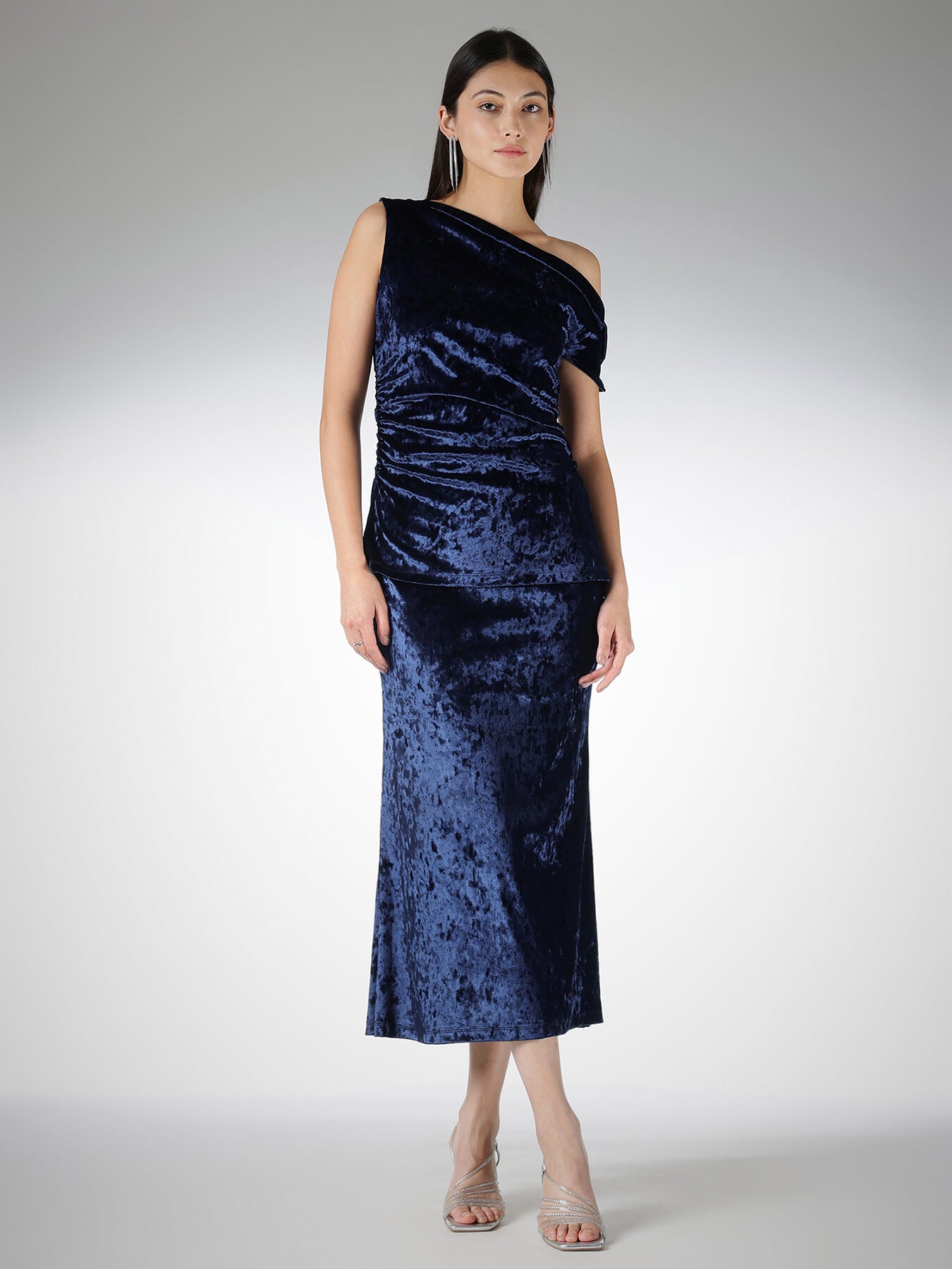 Velvet Skirt and Off Shoulder Top Coord - Blue