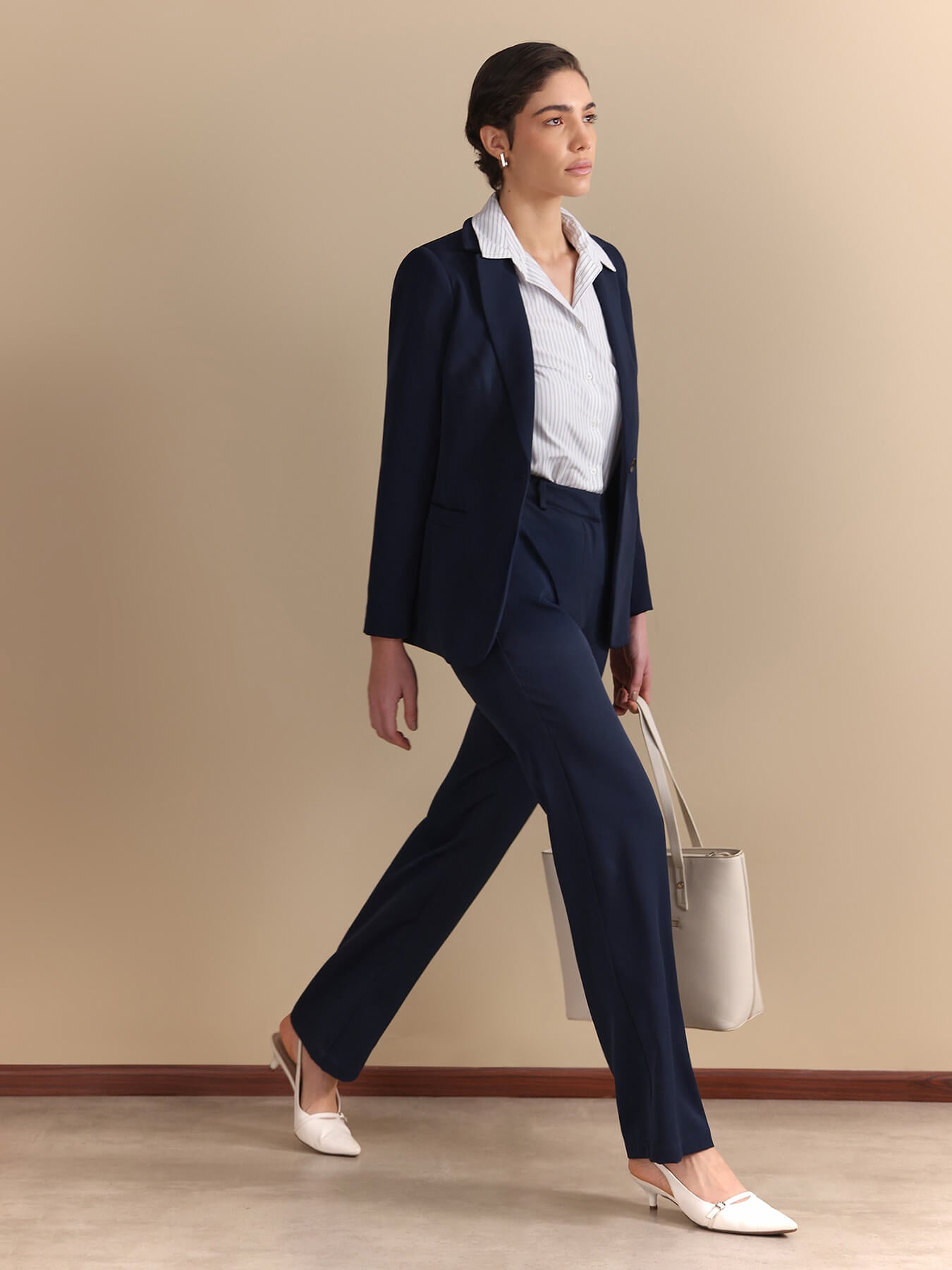 Single Breasted Blazer and Straight Fit Trousers Coord - Navy