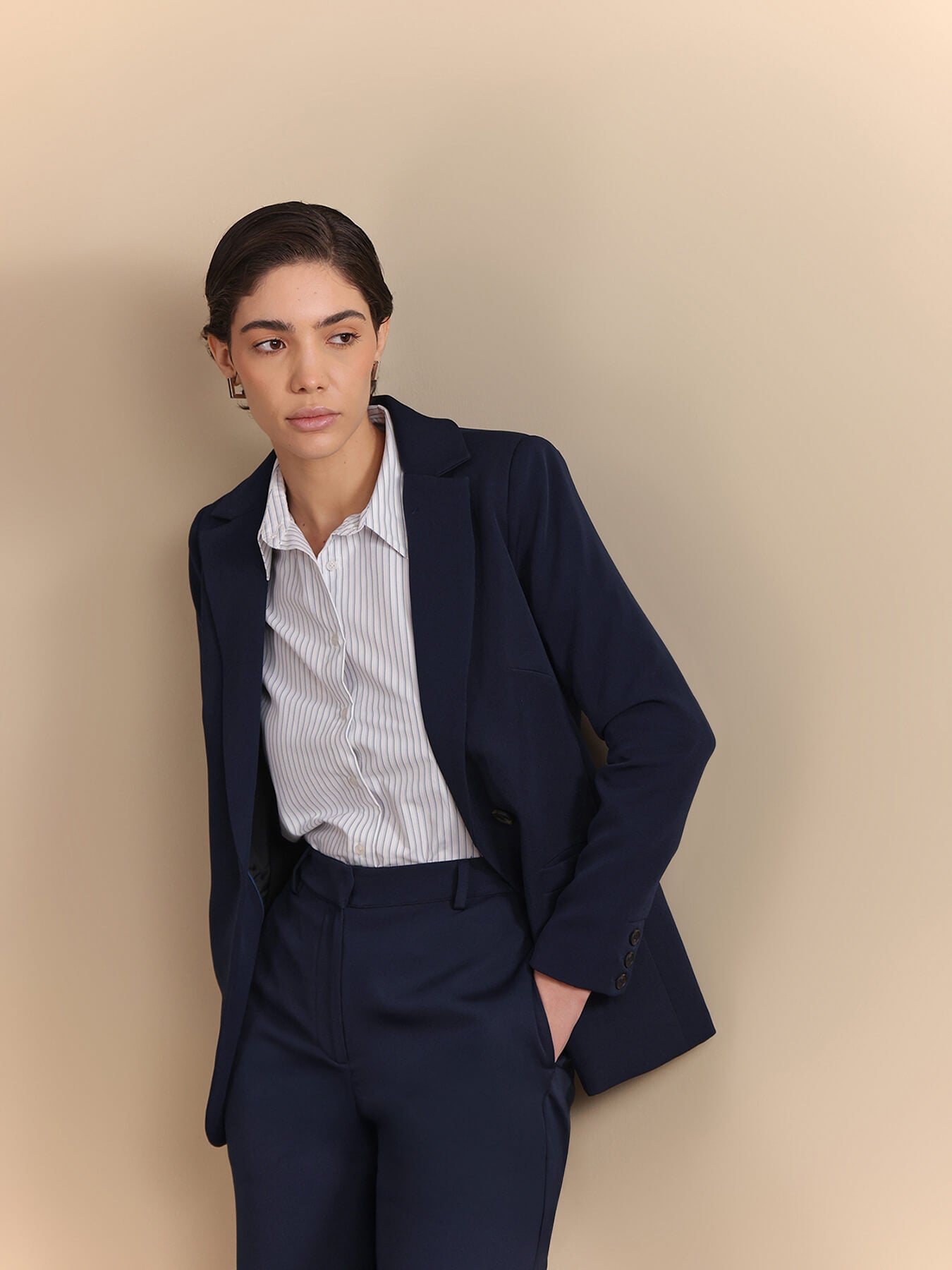 Single Breasted Blazer and Straight Fit Trousers Coord - Navy