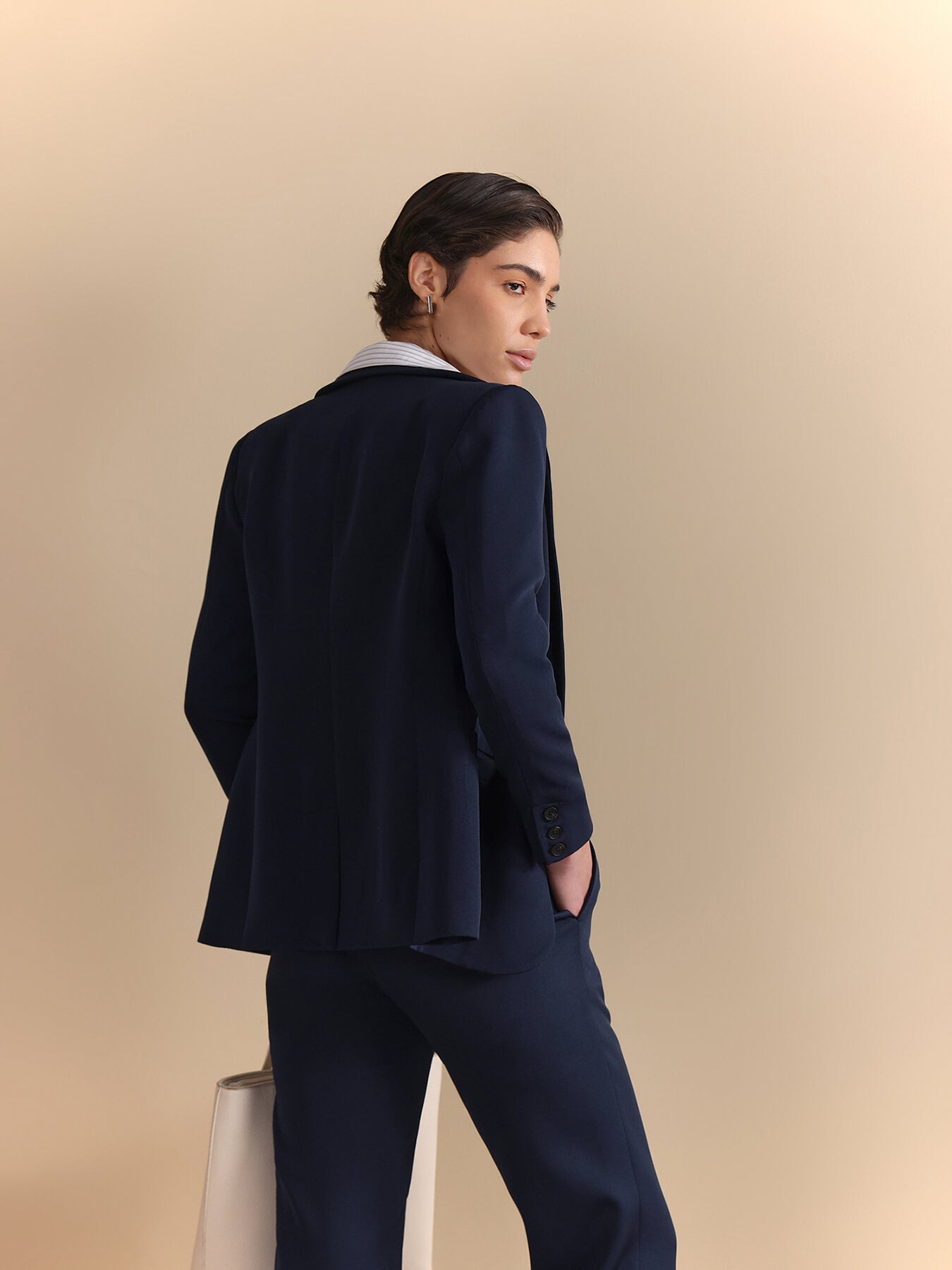Single Breasted Blazer and Straight Fit Trousers Coord - Navy
