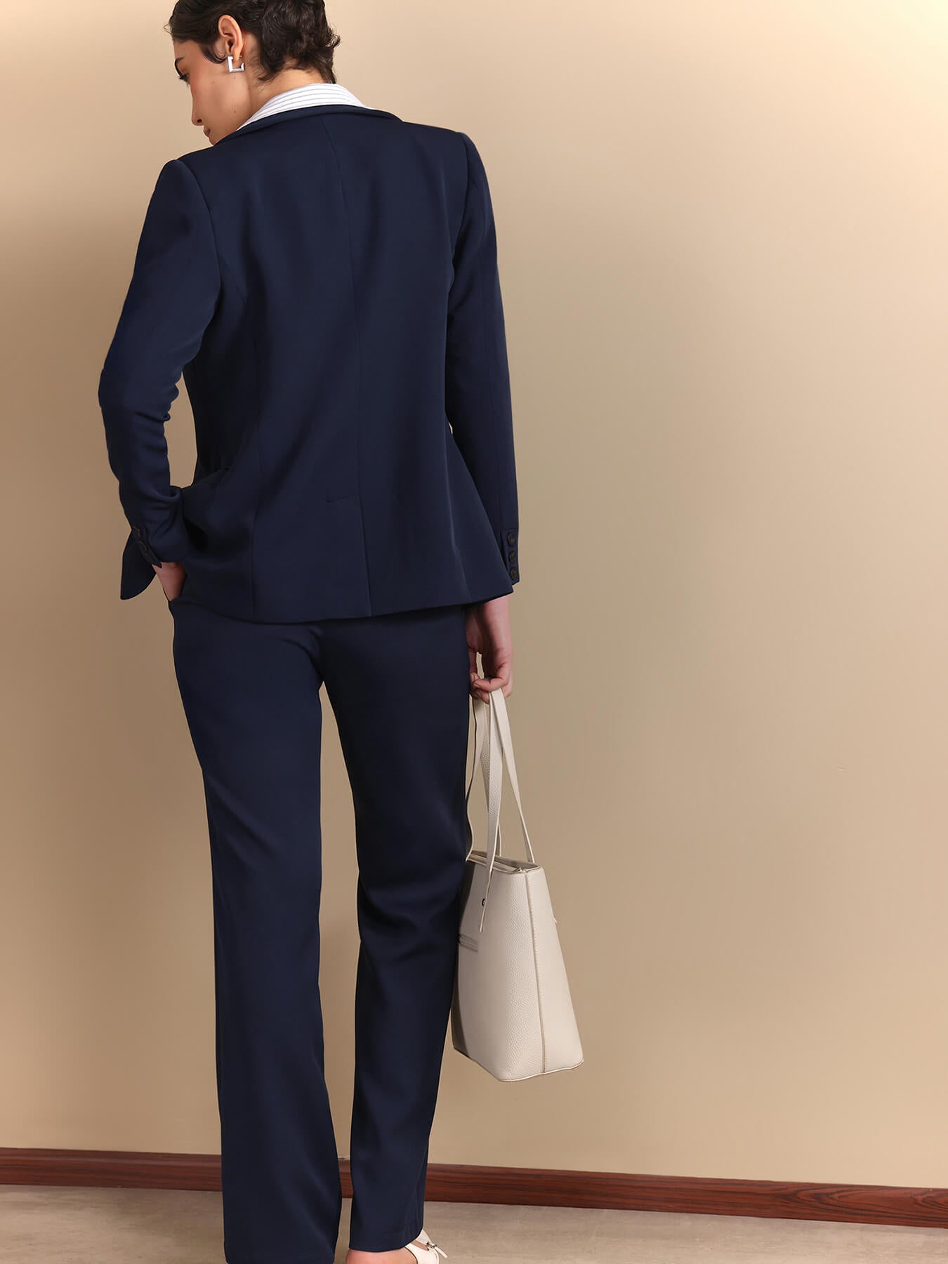 Single Breasted Blazer and Straight Fit Trousers Coord - Navy