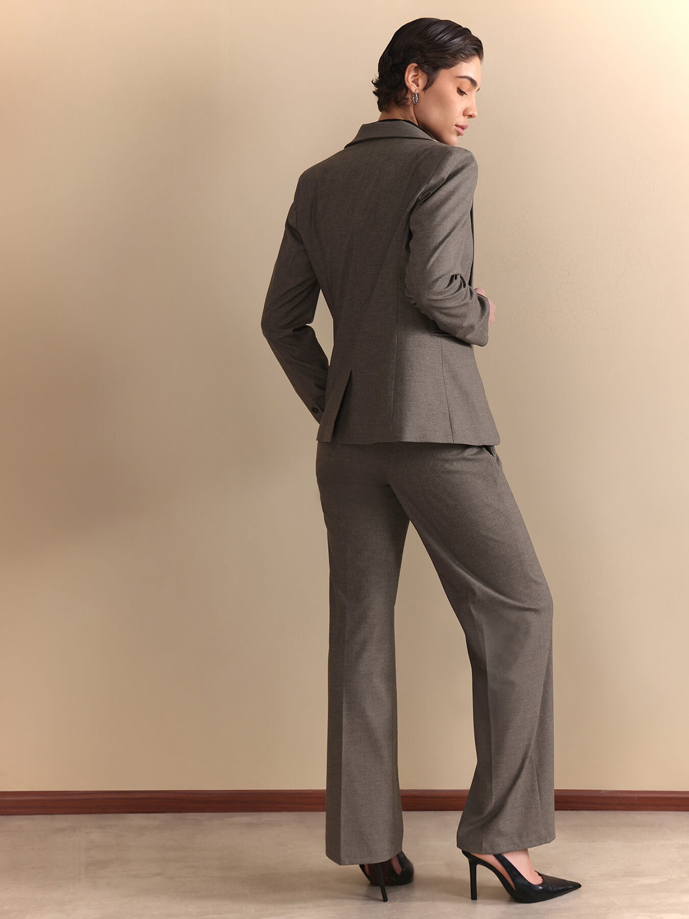 Single Breasted Blazer and Wide leg Trousers Coord - Grey