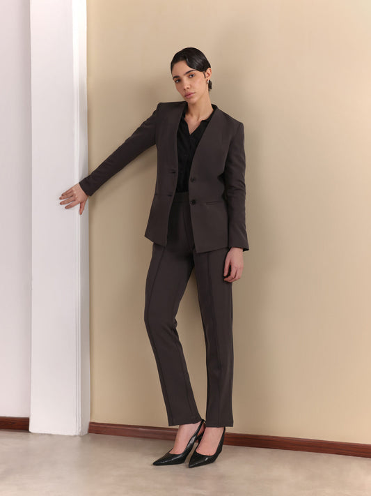 Single Breasted Blazer and Pintuck Trousers Coord - Grey