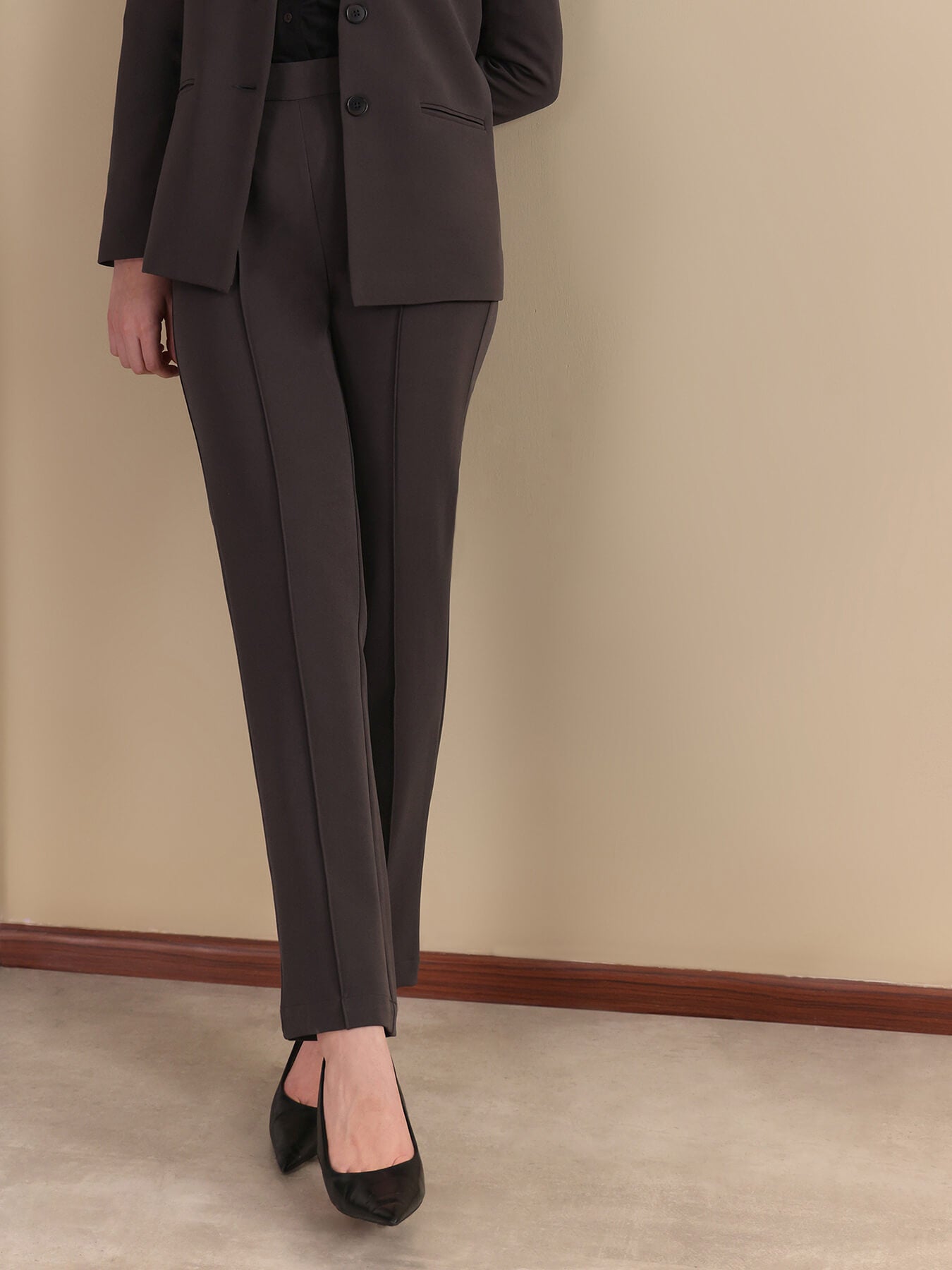 Single Breasted Blazer and Pintuck Trousers Coord - Grey