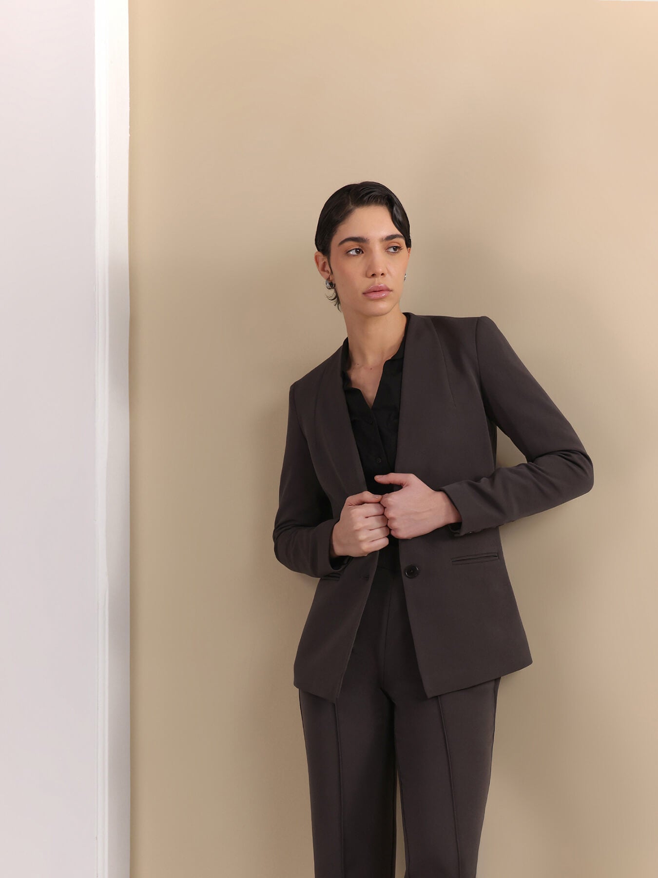 Single Breasted Blazer and Pintuck Trousers Coord - Grey