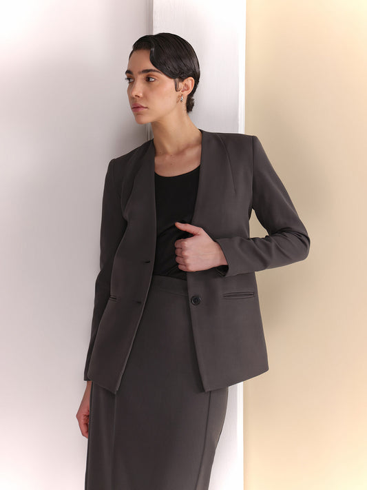 Single Breasted Blazer and Skirt Coord - Grey