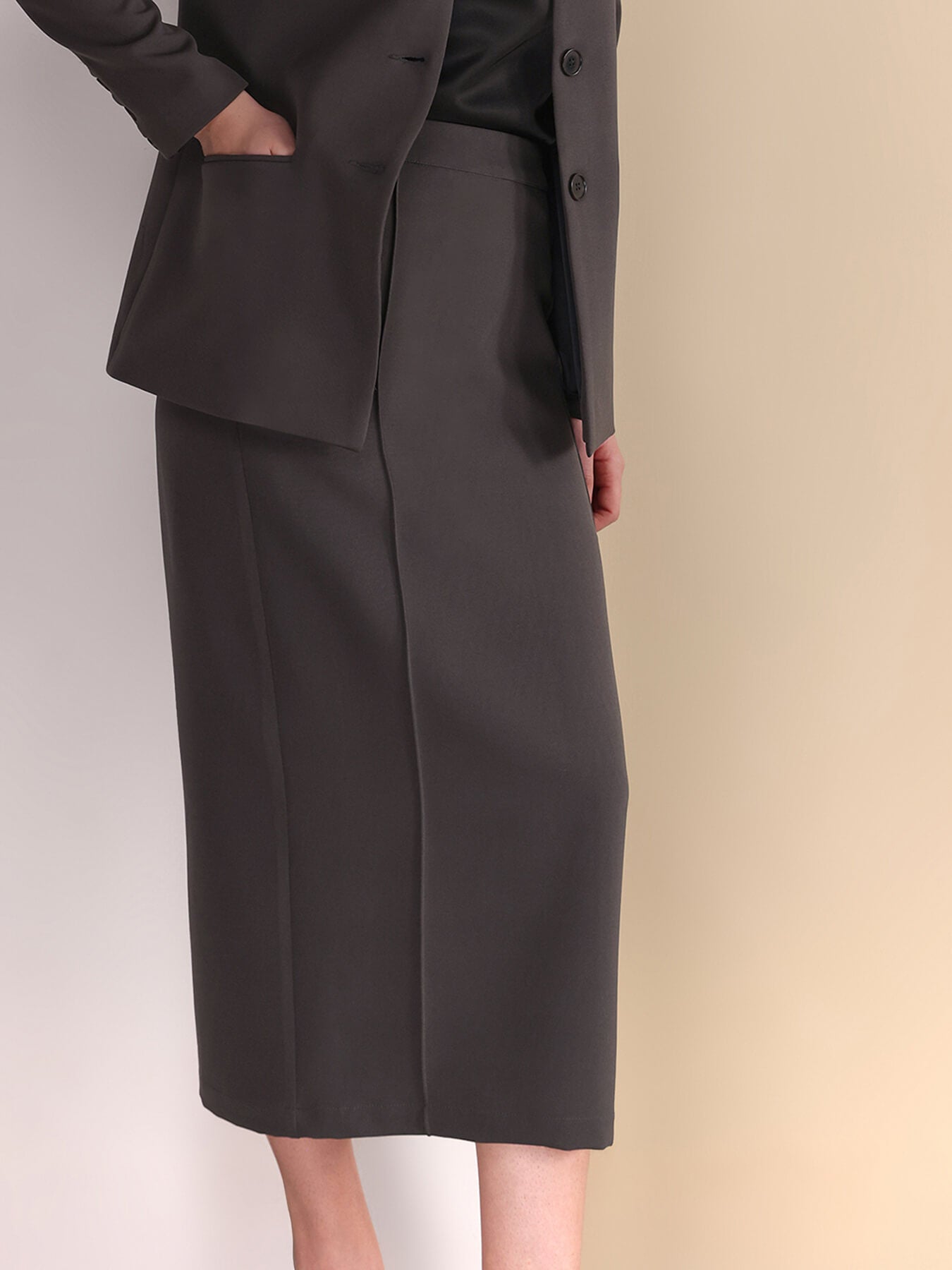 Single Breasted Blazer and Skirt Coord - Grey