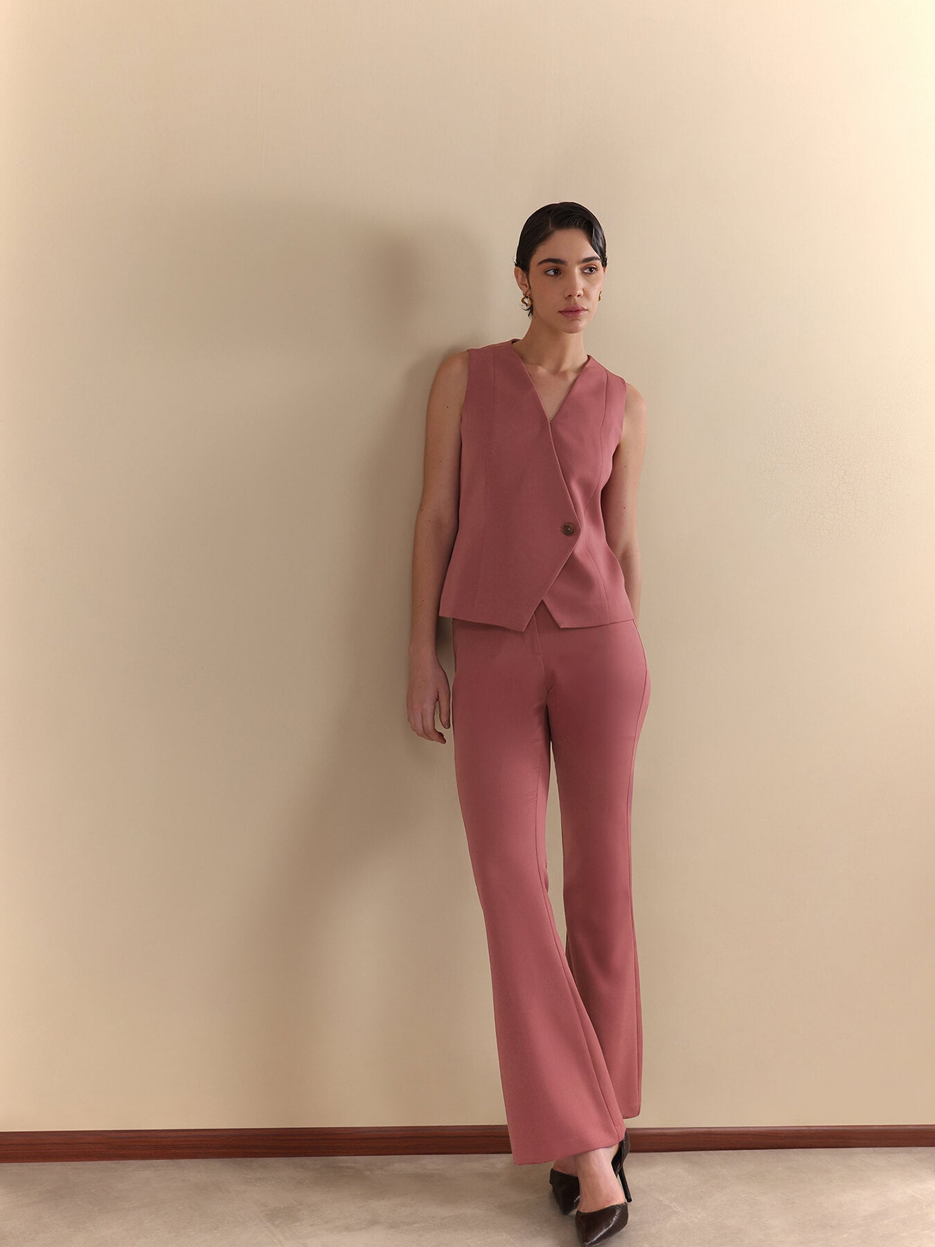 Waistcoat and Flared Trousers Coord - Pink