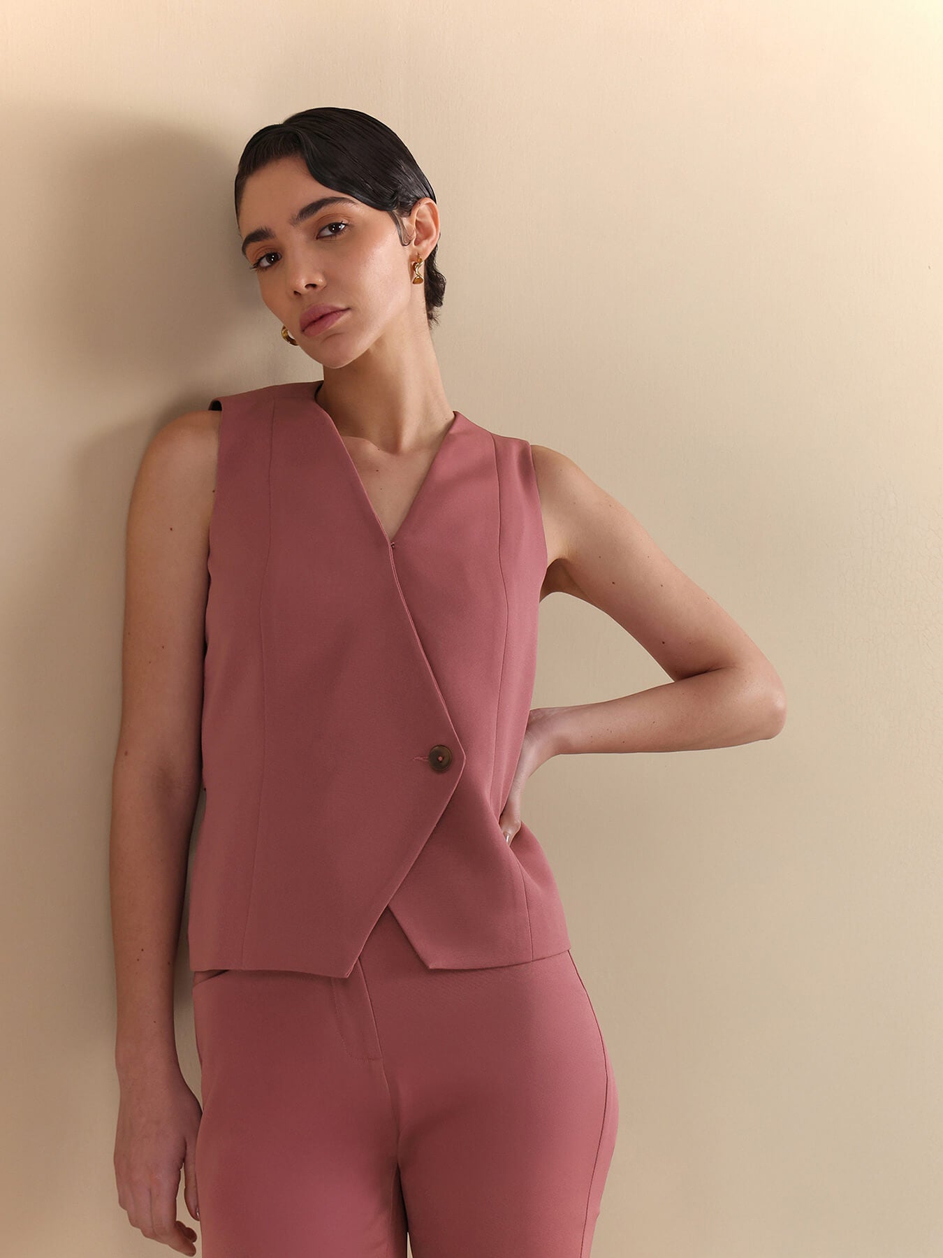 Waistcoat and Flared Trousers Coord - Pink