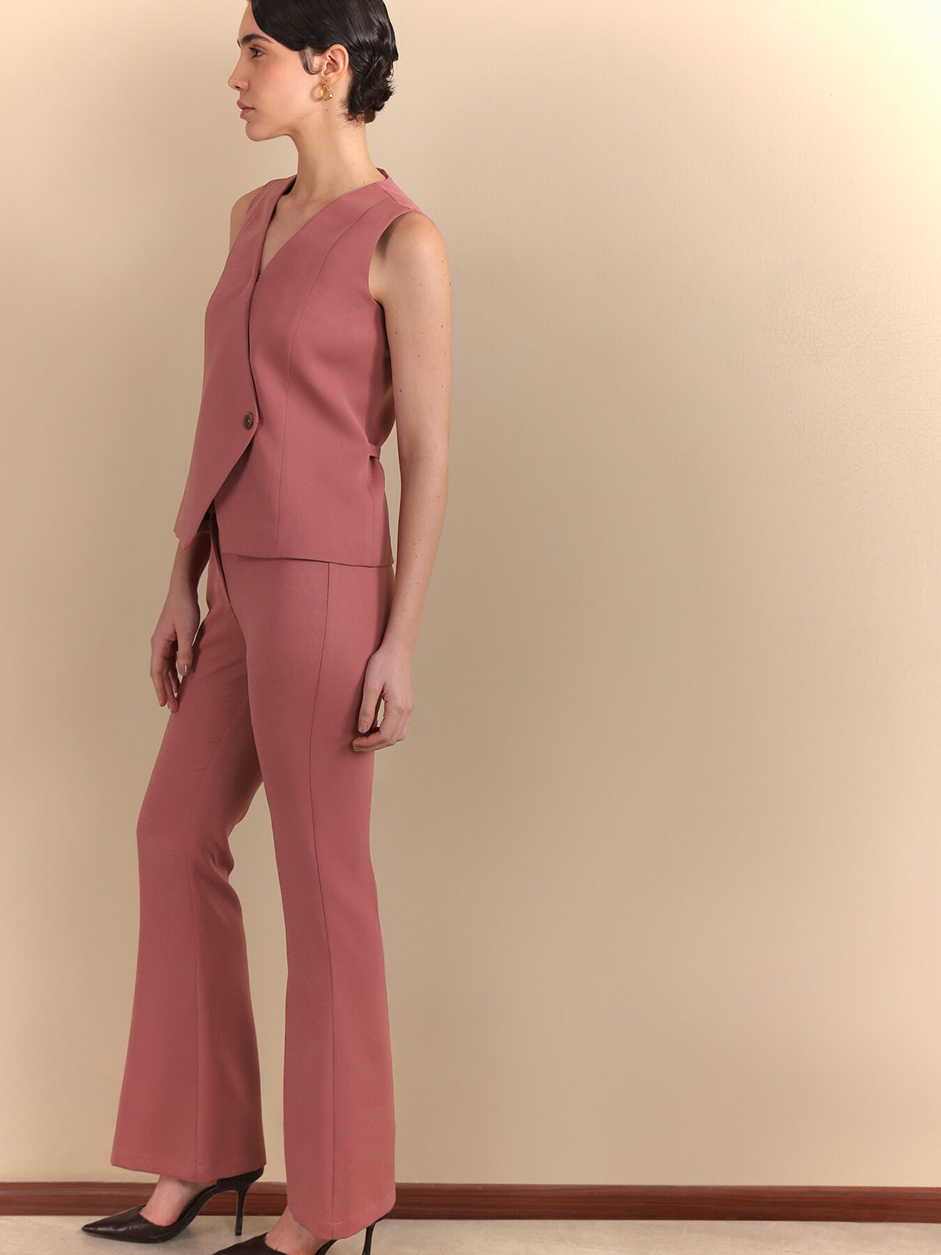 Waistcoat and Flared Trousers Coord - Pink