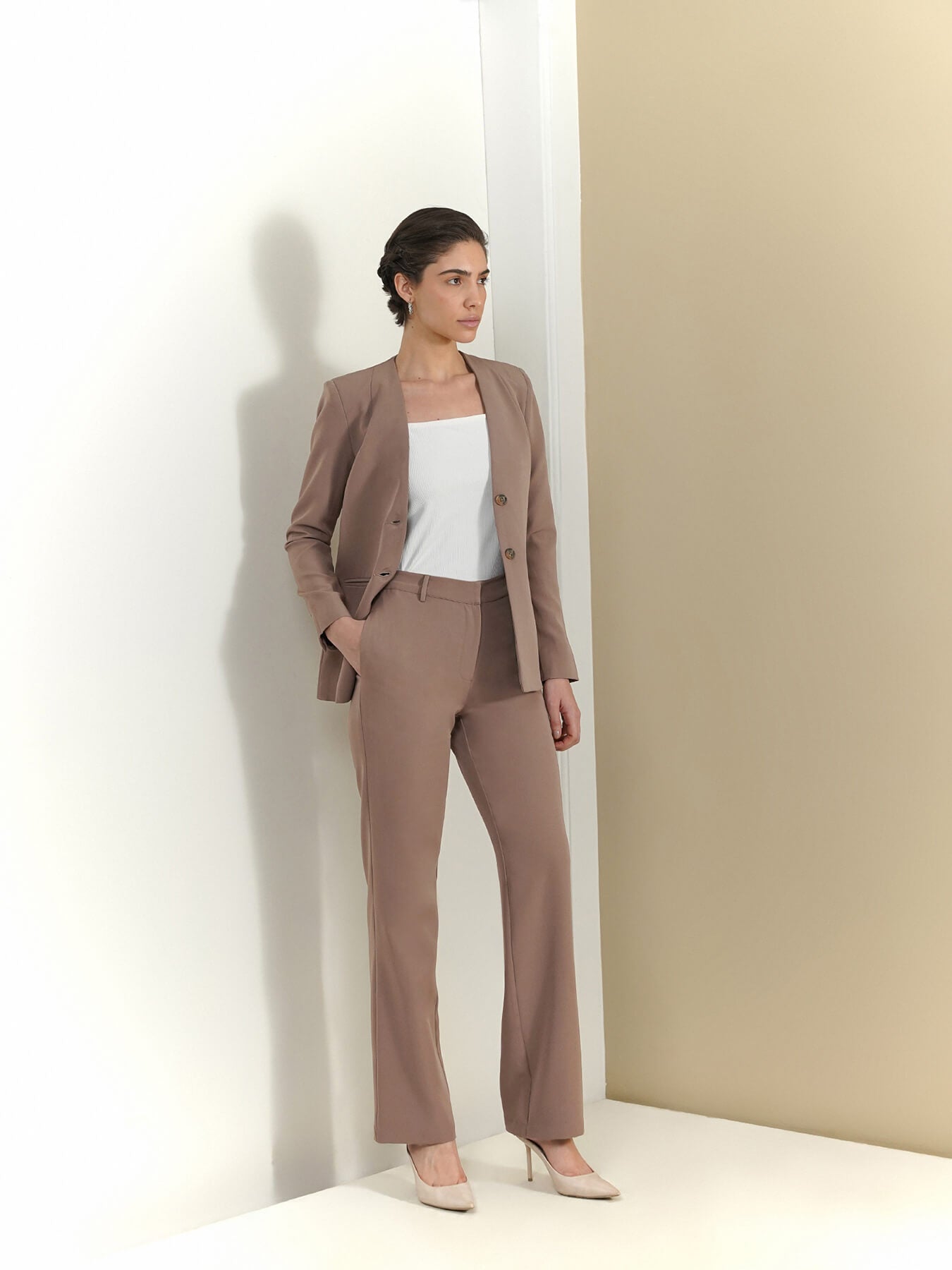 Blazer & Straight Trousers Coord - Brown