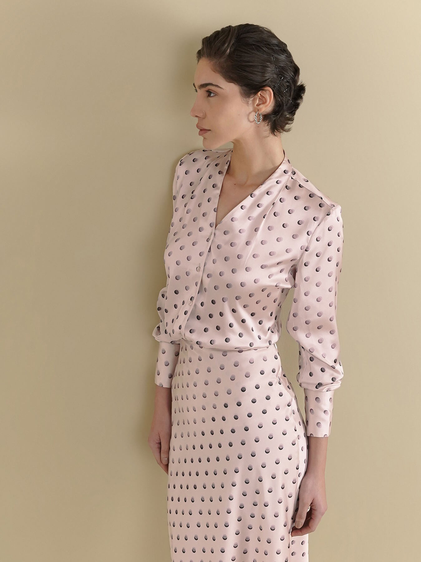 Satin Shirt & Straight Skirt Coord - Off White