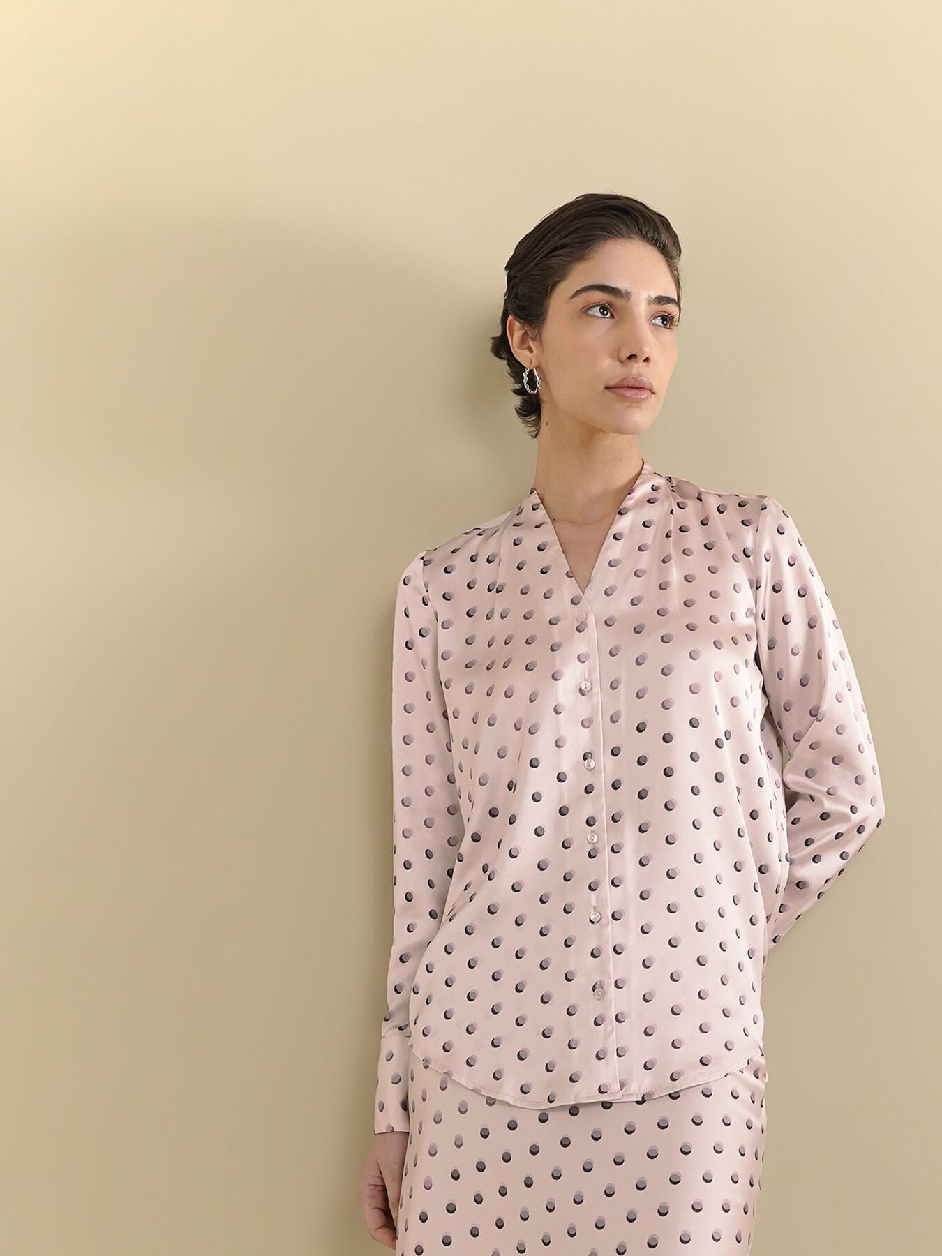 Satin Shirt & Straight Skirt Coord - Off White