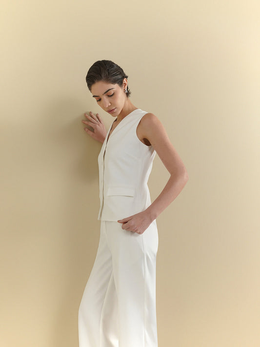 Waistcoat & Wide Leg Trousers Coord - White