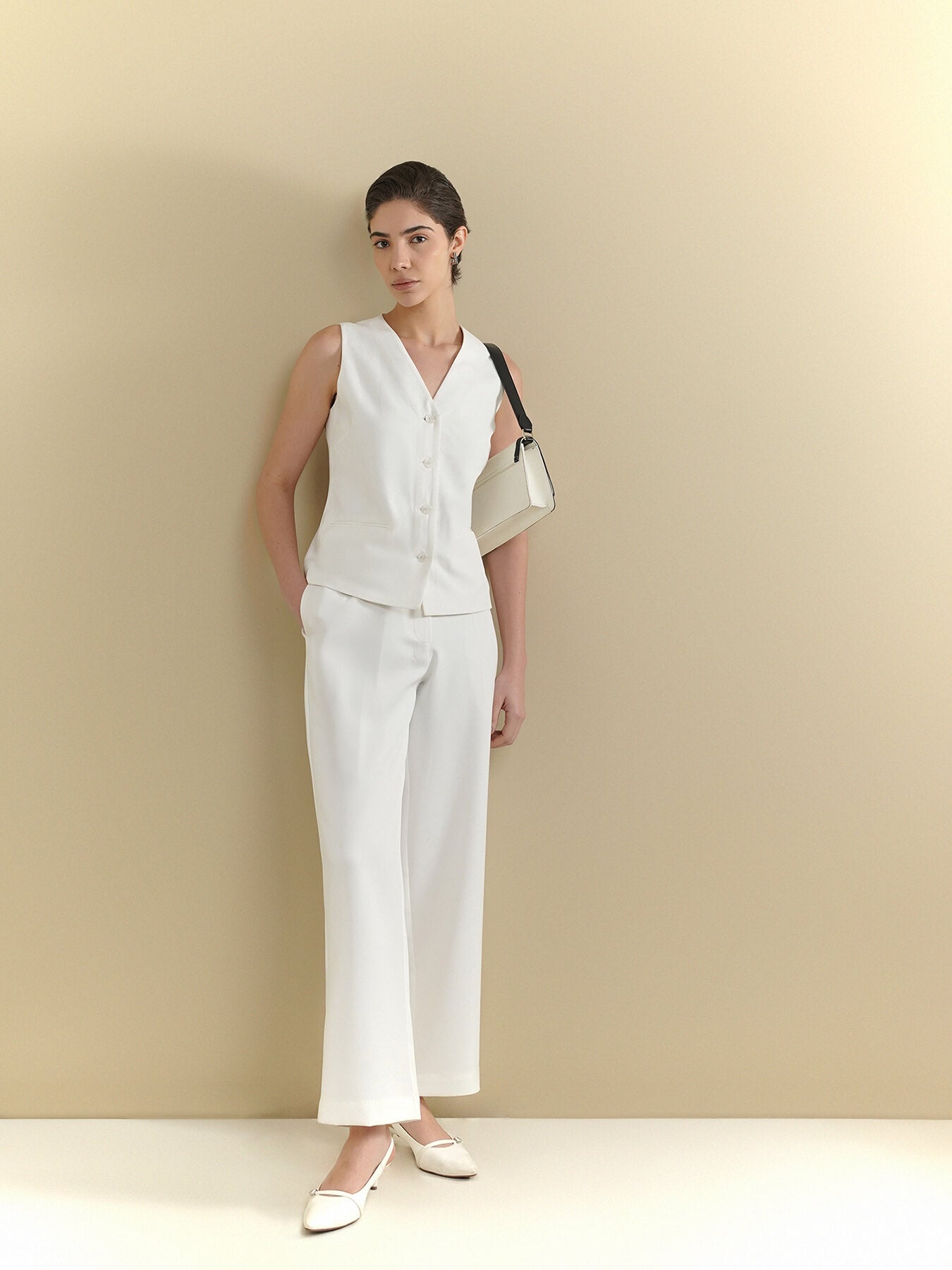 Waistcoat & Wide Leg Trousers Coord - White