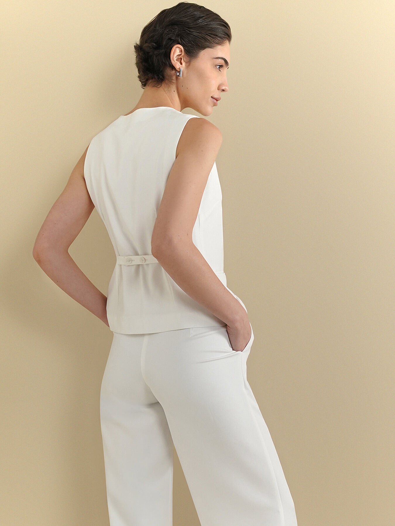 Waistcoat & Wide Leg Trousers Coord - White