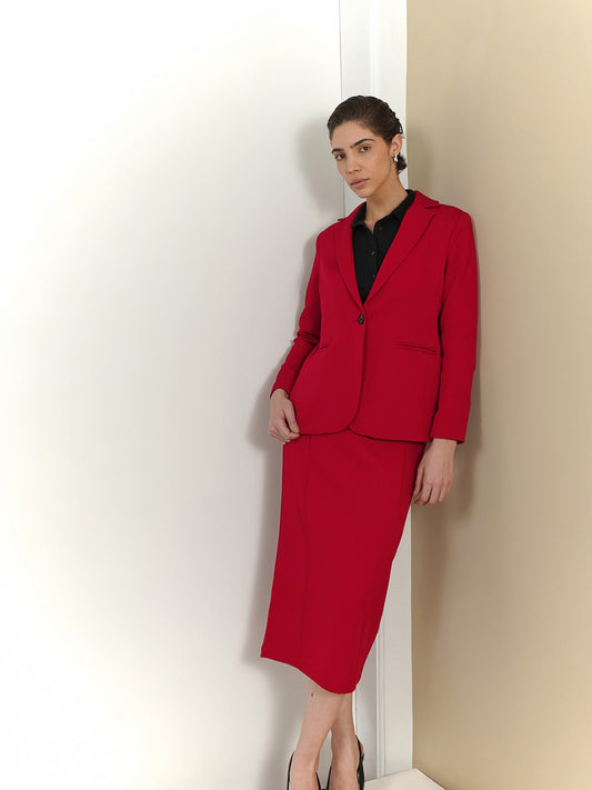 Blazer & Straight Skirt Coord - Red