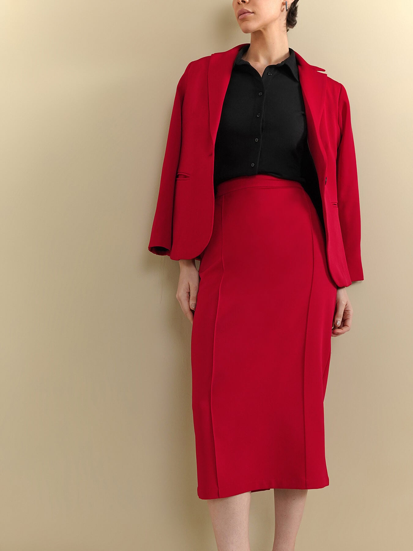 Blazer & Straight Skirt Coord - Red