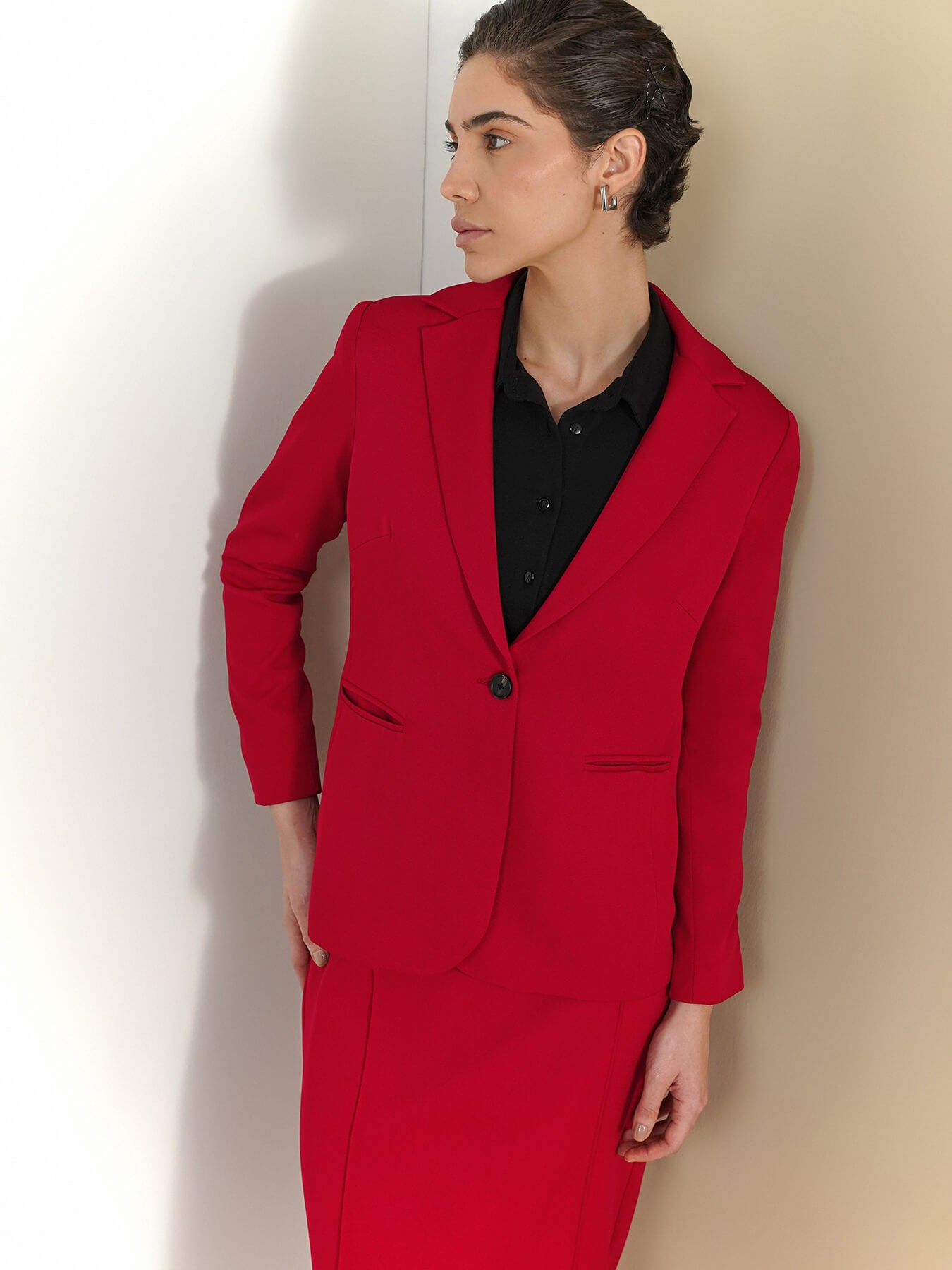 Blazer & Straight Skirt Coord - Red