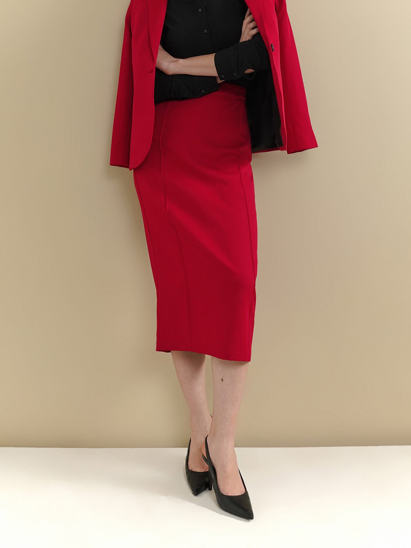 Blazer & Straight Skirt Coord - Red