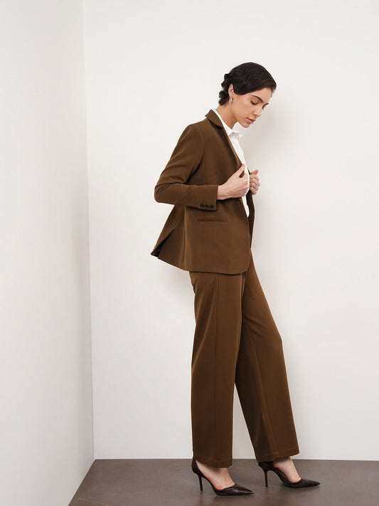 Blazer & Wide Leg Trousers Coord - Brown