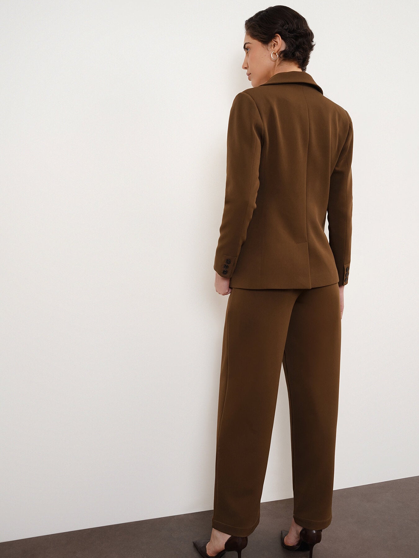 Blazer & Wide Leg Trousers Coord - Brown