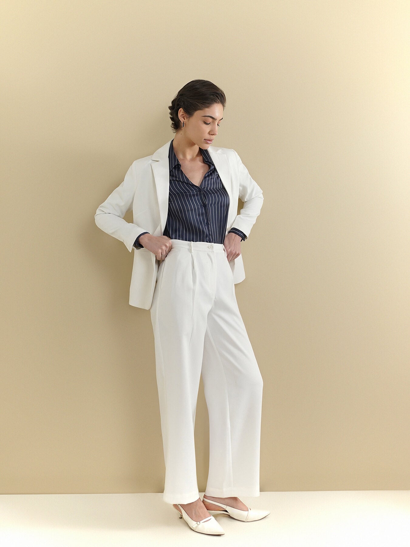Blazer & Wide Leg Trousers Coord - Off White