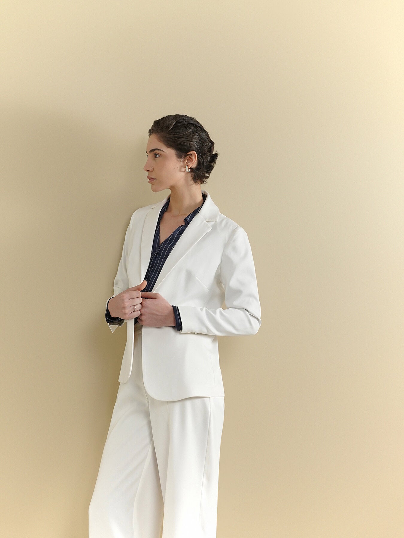 Blazer & Wide Leg Trousers Coord - Off White