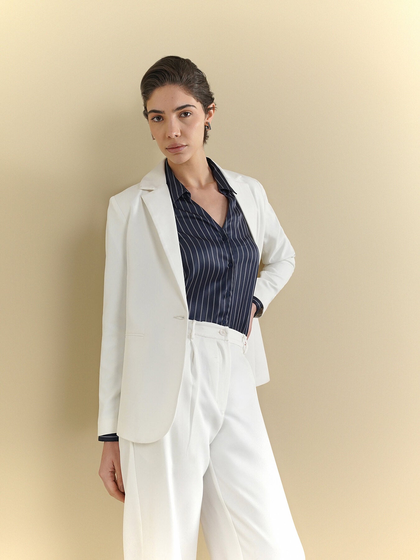 Blazer & Wide Leg Trousers Coord - Off White